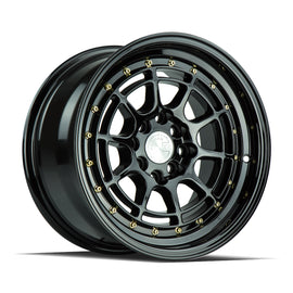 Aodhan AH04 15x8 4x100/114.3 20 73.1 Full Gloss Black ( Gold Rivet) Wheel/Rim AH0415804100114320FB