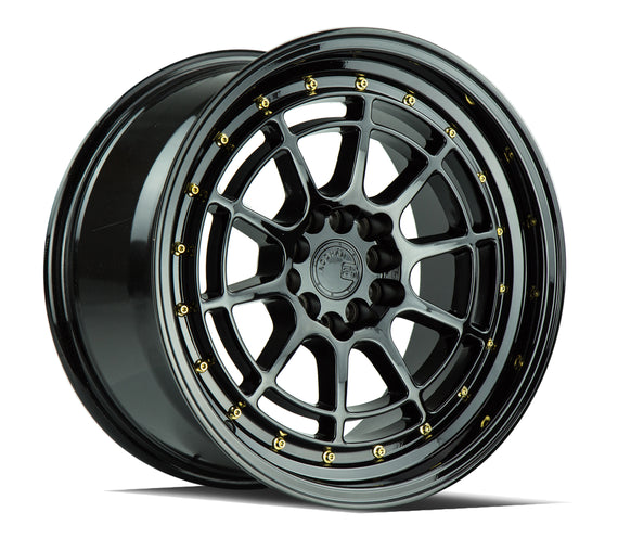 Aodhan AH04 17x9 5x100/114.3 25 73.1 Full Gloss Black ( Gold Rivet) Wheel/Rim AH0417905100114325FB