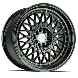 Aodhan AH05 17x9 5x100/114.3 25.0 73.1 Gloss Black W /Gold Rivets Wheel/Rim AH0517905100114325FB
