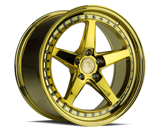 Aodhan DS05 18x8.5 5x114.3 35 73.1 Gold Vacuum w/ Chrome Rivets Wheel/Rim DS51885511435VG