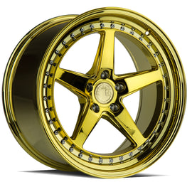 Aodhan DS05 18x9.5 5x114.3 15 73.1 Gold Vacuum w/ Chrome Rivets Wheel/Rim DS51895511415VG