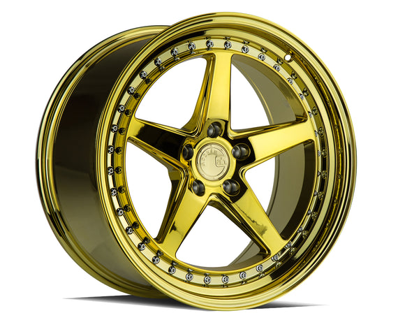Aodhan DS05 18x9.5 5x114.3 15 73.1 Gold Vacuum w/ Chrome Rivets Wheel/Rim DS51895511415VG