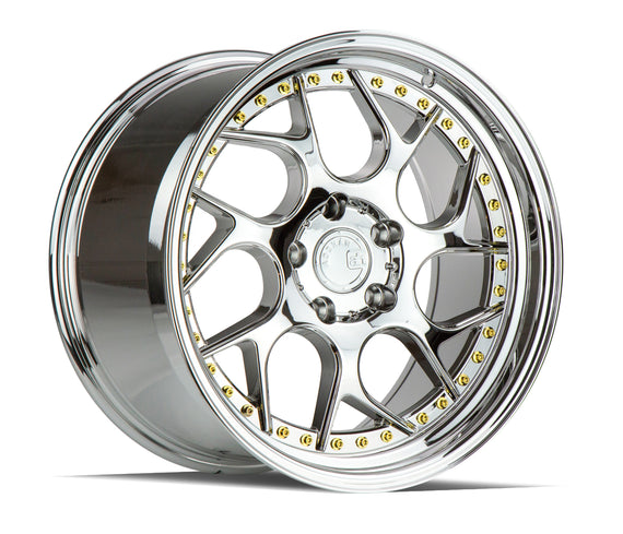 Aodhan DS01 18x8.5 5x100 35.0 73.1 Vacuum Chrome w/ Gold Rivets Wheel/Rim DS11885510035VC
