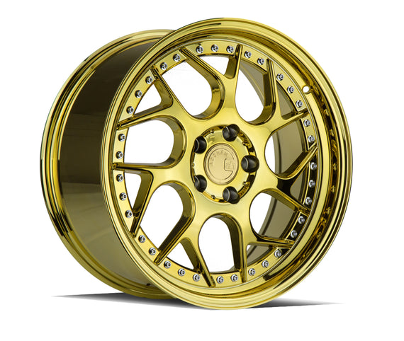 Aodhan DS01 18x8.5 5x112 35 73.1 Gold Vacuum W/ Chrome Rivets Wheel/Rim DS11885511235VG