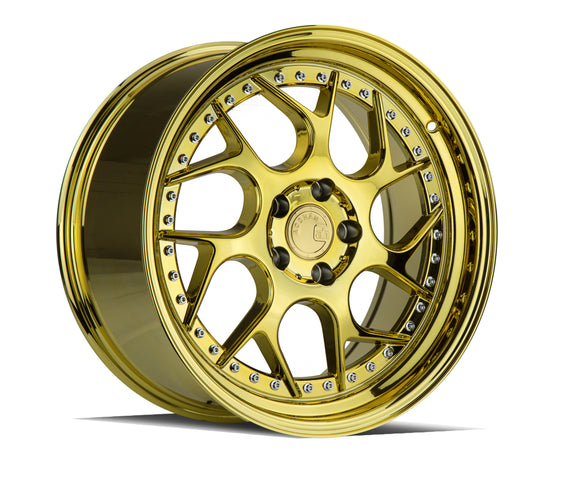 Aodhan DS01 18x9.5 5x120 25 72.6 Gold Vacuum W/ Chrome Rivets Wheel/Rim DS11895512025VG