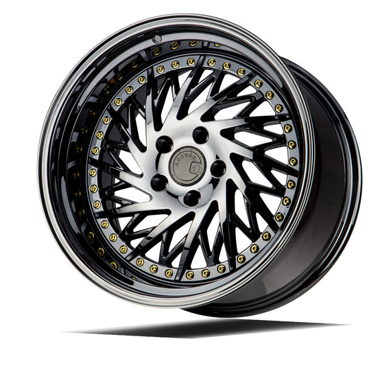 Aodhan DS03 (Driver Side) 18x10.5 5x114.3 15.0 73.1 Black Vacuum w/ Gold Rivets DS3181055114315VB_D