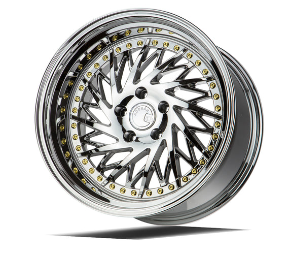 Aodhan DS03 (Driver Side) 18x10.5 5x114.3 15.0 73.1 Vacuum Chrome w/Gold Rivets DS3181055114315VC_D