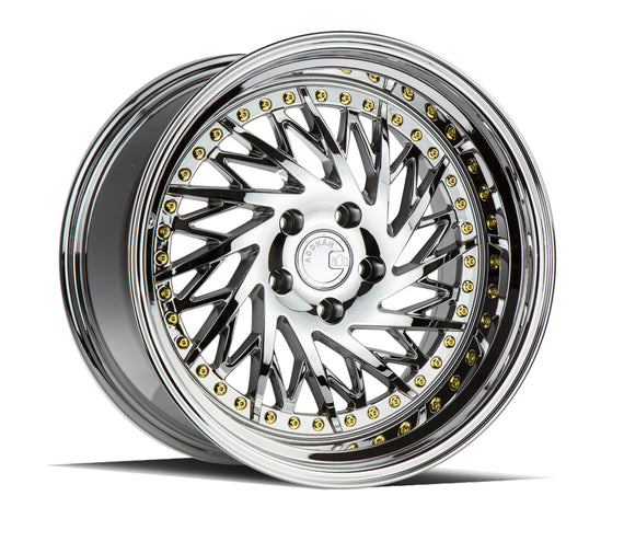 Aodhan DS03 (Passenger Side) 18x10.5 5x114.3 22.0 73.1 Vacuum Chrome w/Gold Rive DS3181055114322VC_P