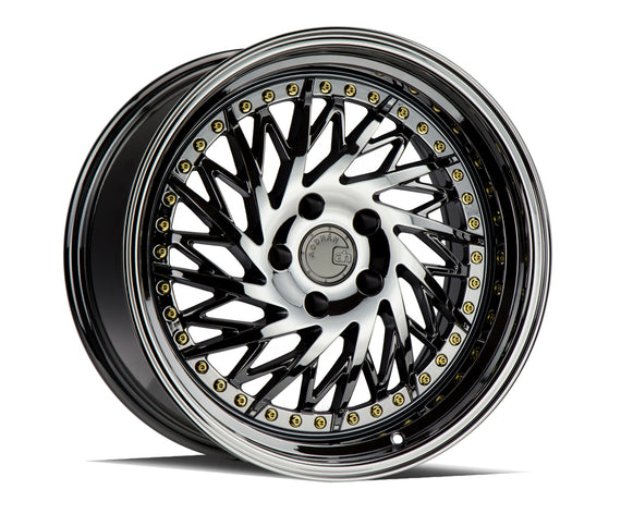 Aodhan DS03 (Driver Side) 18x9.5 5x100 35.0 73.1 Black Vacuum w/ Gold Rivets Whe DS31895510035VB_D