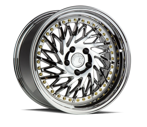 Aodhan DS03 (Driver Side) 18x9.5 5x114.3 22.0 73.1 Vacuum Chrome w/Gold Rivets W DS318955114322VC_D