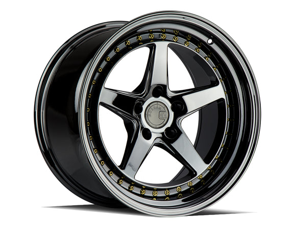 Aodhan DS05 18x10.5 5x114.3 22 73.1 Black Vacuum W /Gold Rivets Wheel/Rim DS518105511422VB