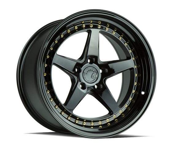 Aodhan DS05 18x10.5 5x114.3 22.0 73.1 Gloss Black W /Gold Rivets Wheel/Rim DS518105511422GB