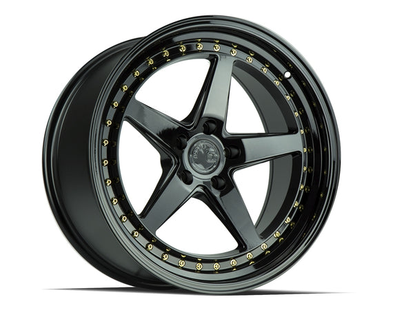 Aodhan DS05 18x8.5 5x114.3 35.0 73.1 Gloss Black W /Gold Rivets Wheel/Rim DS51885511435GB
