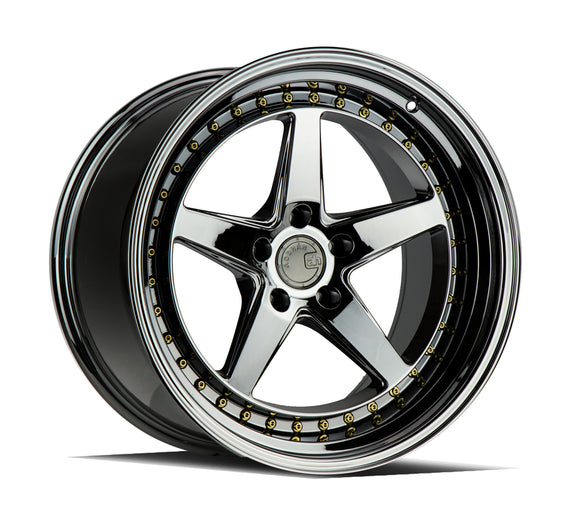 Aodhan DS05 19x11 5x114.3 22 73.1 Black Vacuum W /Gold Rivets Wheel/Rim DS51911511422VB