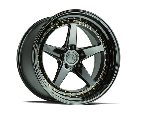Aodhan DS05 19x11 5x114.3 22.0 73.1 Gloss Black W /Gold Rivets Wheel/Rim DS51911511422GB