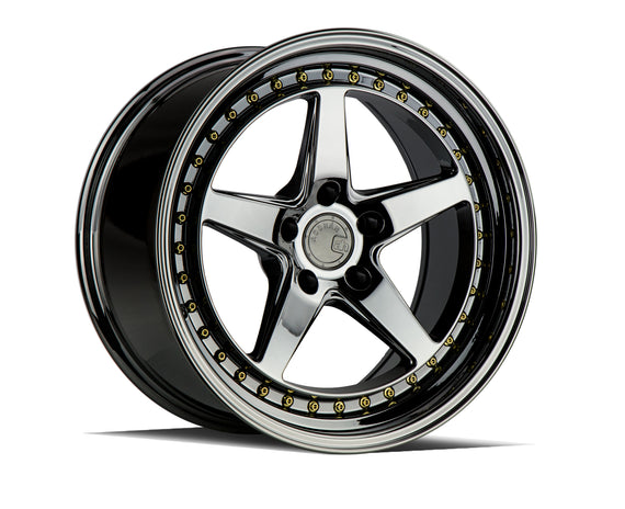 Aodhan DS05 19x9.5 5x114.3 22 73.1 Black Vacuum W /Gold Rivets Wheel/Rim DS51995511422VB