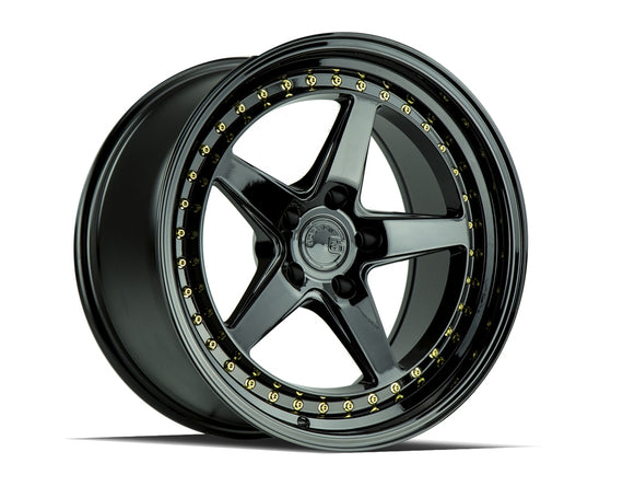Aodhan DS05 19x9.5 5x114.3 22.0 73.1 Gloss Black W /Gold Rivets Wheel/Rim DS51995511422GB