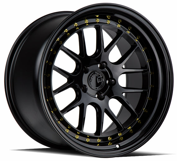 Aodhan DS06 19x11 5x114.3 22.0 73.1 Gloss Black W /Gold Rivets Wheel/Rim DS61911511422GB