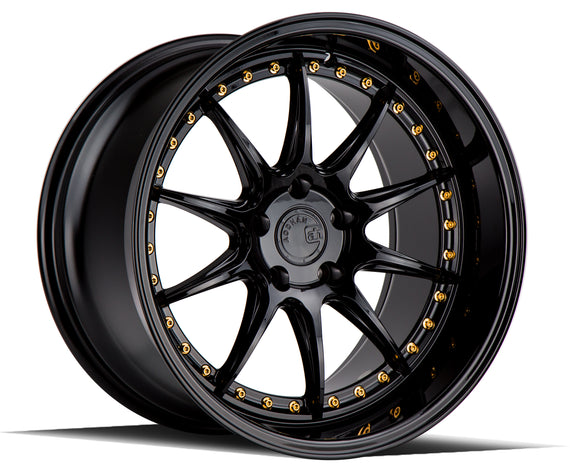 Aodhan DS07 18x10.5 5x114.3 15.0 73.1 Gloss Black W /Gold Rivets Wheel/Rim DS718105511415GB