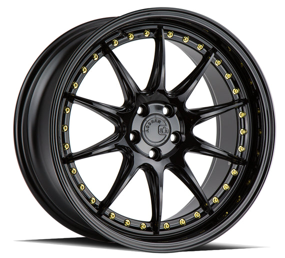 Aodhan DS07 18x8.5 5x100 35.0 73.1 Gloss Black W /Gold Rivets Wheel/Rim DS71885510035GB