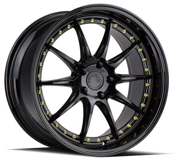 Aodhan DS07 18x9.5 5x114.3 15.0 73.1 Gloss Black W /Gold Rivets Wheel/Rim DS71895511415GB