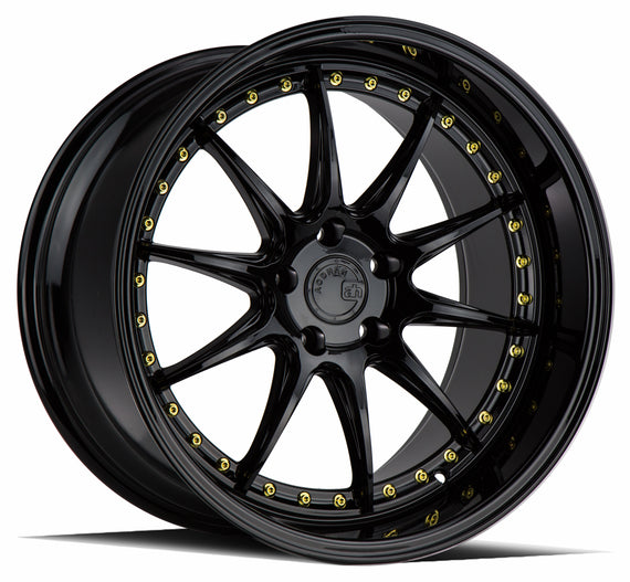 Aodhan DS07 19x11 5x114.3 22.0 73.1 Gloss Black W /Gold Rivets Wheel/Rim DS71911511422GB