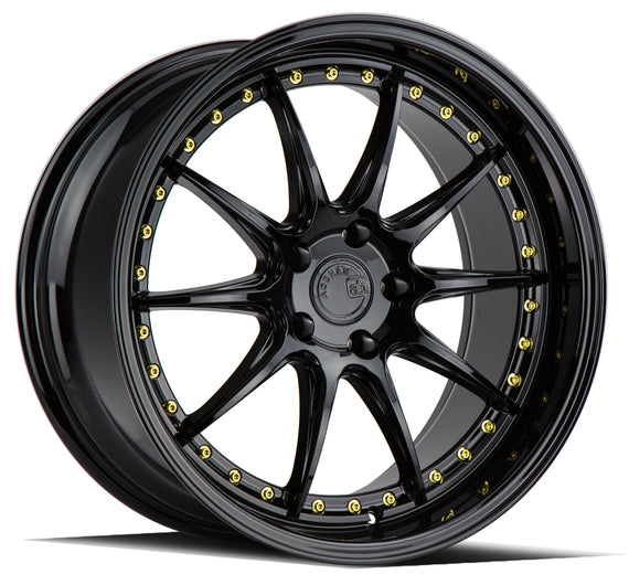 Aodhan DS07 19x9.5 5x114.3 15.0 73.1 Gloss Black W /Gold Rivets Wheel/Rim DS71995511415GB