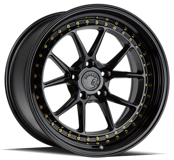 Aodhan DS08 18x10.5 5x114.3 22.0 73.1 Gloss Black W /Gold Rivets Wheel/Rim DS818105511422GB