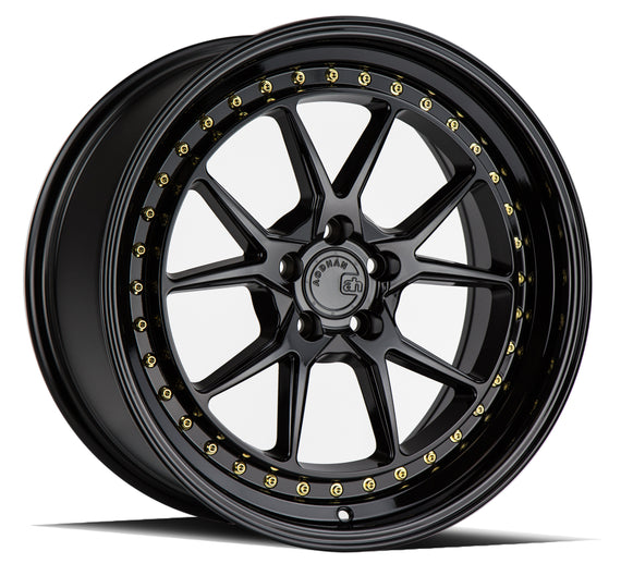 Aodhan DS08 18x8.5 5x100 35.0 73.1 Gloss Black W /Gold Rivets Wheel/Rim DS81885510035GB