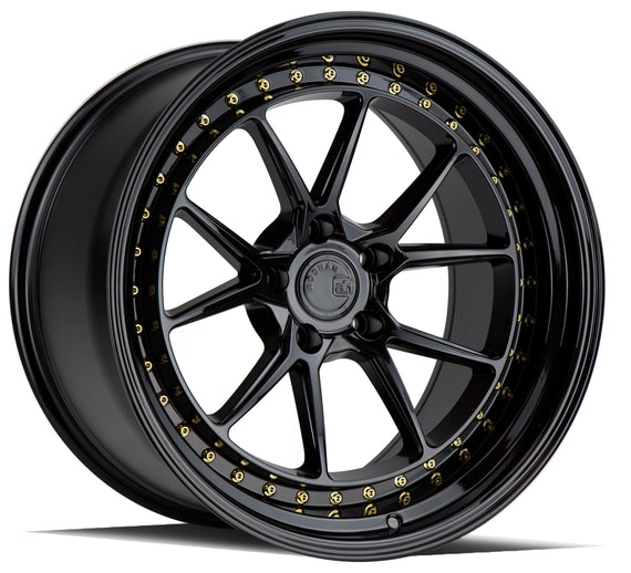 Aodhan DS08 19x11 5x114.3 22.0 73.1 Gloss Black W /Gold Rivets Wheel/Rim DS81911511422GB