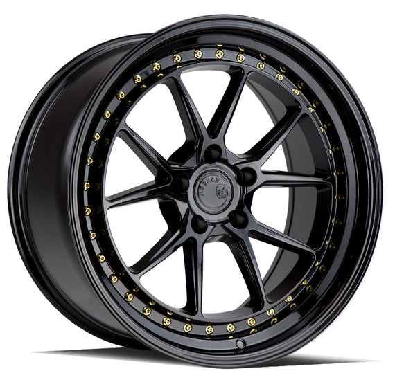 Aodhan DS08 19x8.5 5x114.3 35.0 73.1 Gloss Black W /Gold Rivets Wheel/Rim DS81985511435GB