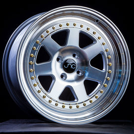 JNC 048 SILVER MACHINE FACE GOLD RIVETS 16x8 4x100 +25 Wheel/Rim 21384301062