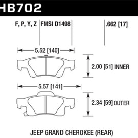Hawk 11-12 Dodge Durango / 11-12 Jeep Grand Cherokee HPS 5.0 Rear Street Brake Pads HB702B.662