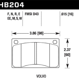 Hawk Volvo 142/145/164/240/242/244/245/262/265/1800 Blue 9012 Race Brake Pads HB204E.615