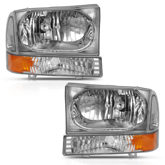 ANZO 2000-2004 Ford Excursion Crystal Headlight w/ Corner Light Chrome Amber (w/o Bulb) 111458