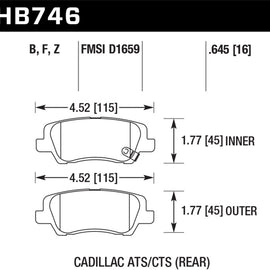 Hawk Cadillac 13-16 ATS / 14-15 CTS HPS Rear Brake Pads HB746F.645