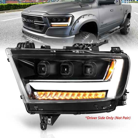 For Ram 1500 19-20 Headlight Driver Side Black DRL Bar Projector LED Headlight w 111494-L