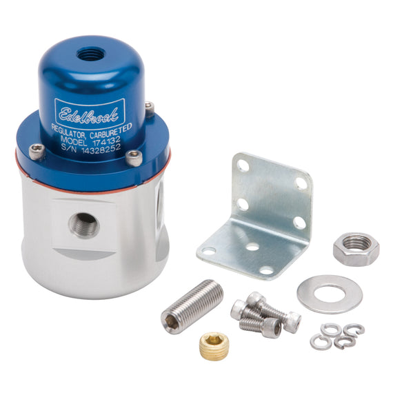 Edelbrock Fuel Pressure Regulator Carbureted 160 GPH 5-10 PSI 3/8In In/Out 3/8In Return Blue/Clear 174132