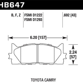 Hawk Ceramic Street Front Brake Pads for 07-16 Lexus ES350 HB647Z.692
