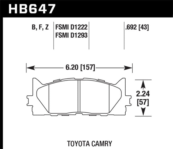 Hawk Ceramic Street Front Brake Pads for 07-16 Lexus ES350 HB647Z.692