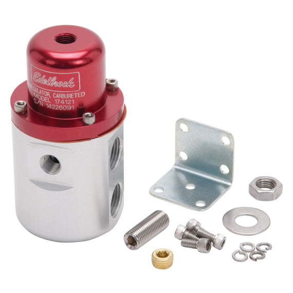 Edelbrock Fuel Pressure Regulator Carbureted 160 GPH 5-10 PSI 3/8In In/Out Retunless Red/Clear 174121