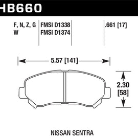 Hawk for 09-14/16-18 Nissan Maxima HPS 5.0 Front Brake Pads - hawkHB660B.661 HB660B.661