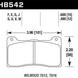 Hawk Wilwood Dynapro Narrow Mount/NDL/Radial Mount Billet DTC-60 Race Brake Pads HB542G.600