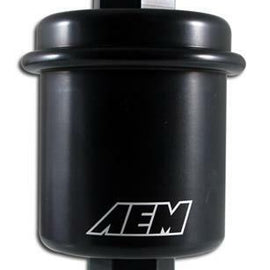 AEM HIGH VOLUME FUEL FILTER BLACK FOR ACURA/HONDA INLET 14MMX15 OUTLET 12MMX125 25-200BK