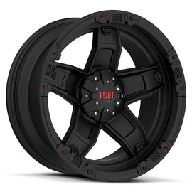 TUFF T-10 17x9.0 5/135/139.7 ET-13 CB87.1 FLAT BLACK W/ RED ACCENTS