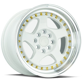Aodhan AH01 15x8 4x100/114.3 +20 cb73.1 White w/Machined Lip (Gold Rivets) Wheel AH0115804100114320WGR