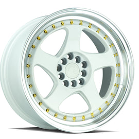 Aodhan AH01 17x9 5x100/114.3 +25 cb73.1 White w/Machined Lip (Gold Rivets) Wheel AH0117905100114325WGR