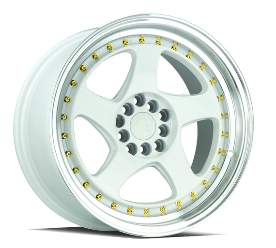 Aodhan AH01 17x9 5x100/114.3 +25 cb73.1 White w/Machined Lip (Gold Rivets) Wheel AH0117905100114325WGR