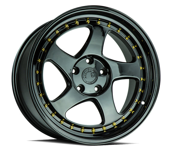 Aodhan AH01 18x9.5 5x100 +30 cb73.1 Full Gloss Black ( Gold Rivet) Wheel/Rim AH011895510030FB