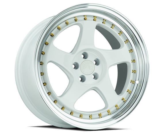 Aodhan AH01 18x9.5 5x114.3 +30 cb73.1 White w/Machined Lip (Gold Rivets) Wheel/R AH0118955114330WML